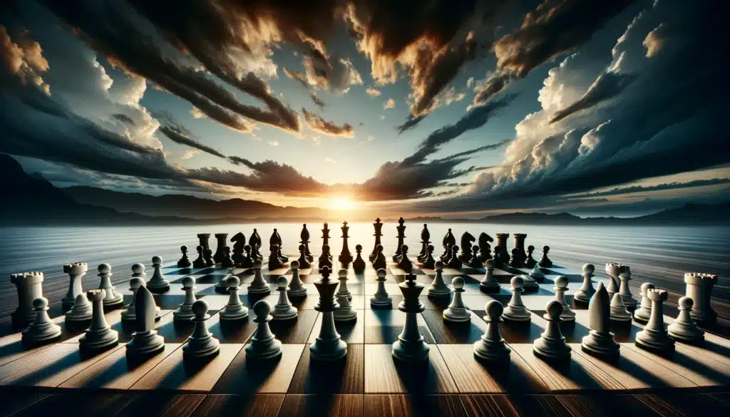 A conceptual landscape image representing a chess International Master norm