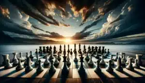 A conceptual landscape image representing a chess International Master norm